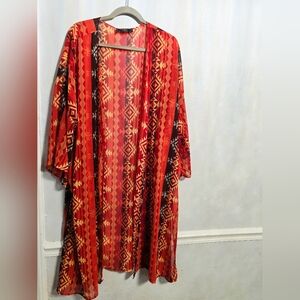 Lucky & Blessed Open Duster Kimono Coverup Aztec Western Tribal Southwest Boho